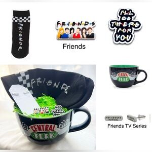 FRIENDS Gift Bundle of 5 - Central Perk Mug, Earrings, Socks & Shoe Charms - New